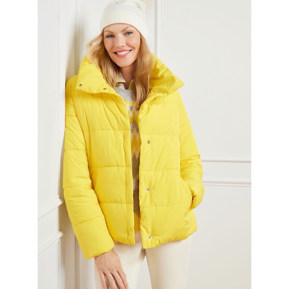 Talbots Down Alternative Puffer Jacket Coat Yellow Quilted Funnel Neck Large